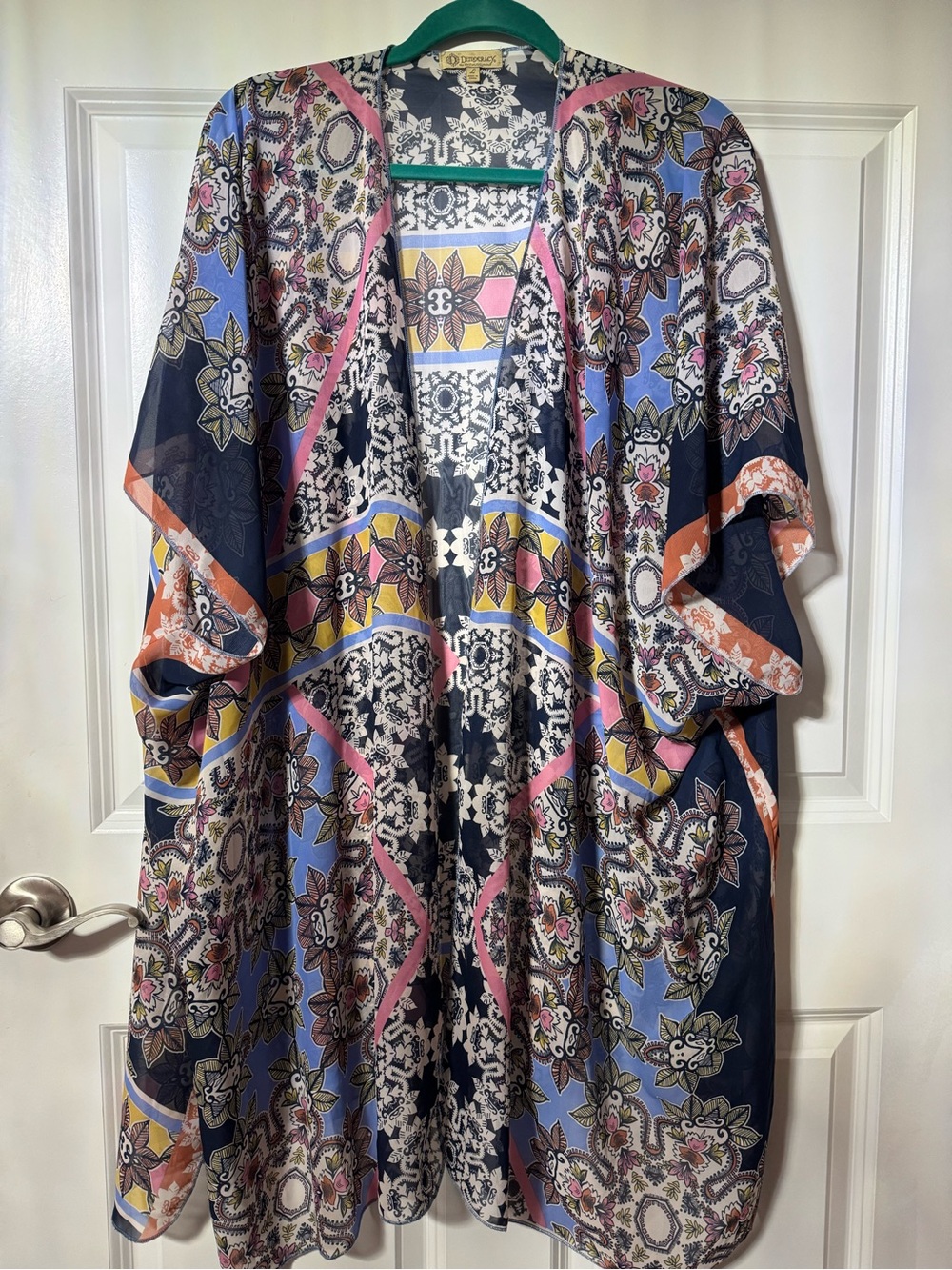 Democracy Floral Paisley Caftan long flowy tunic, multi color design L